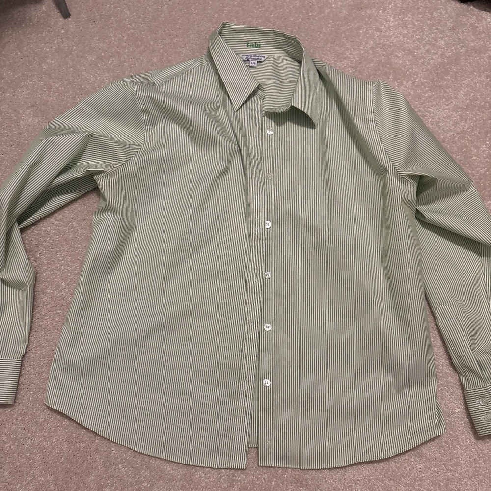 Green Striped Wrinkle Resistant Button Up